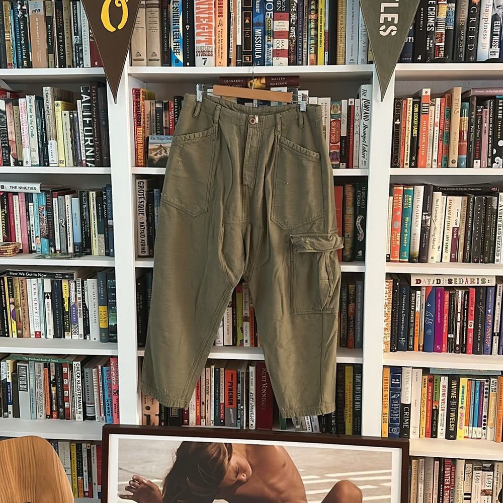 Free People Bay To Breakers Cargo Pants S Harem Lagenlook Boho Baggy Pine Green - Picture 16 of 16